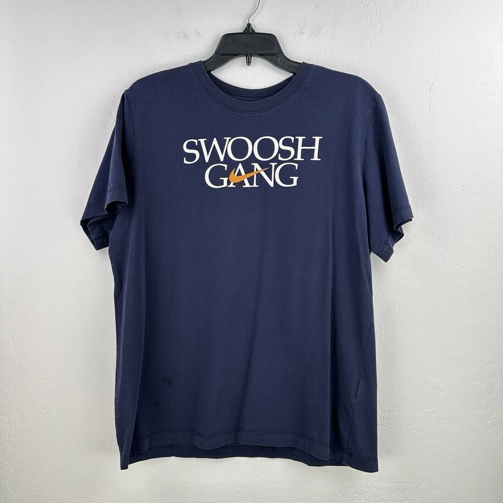 Swoosh Gang The Nike Tee Logo Mens L Blue Orange Center Swoosh Casual Sports